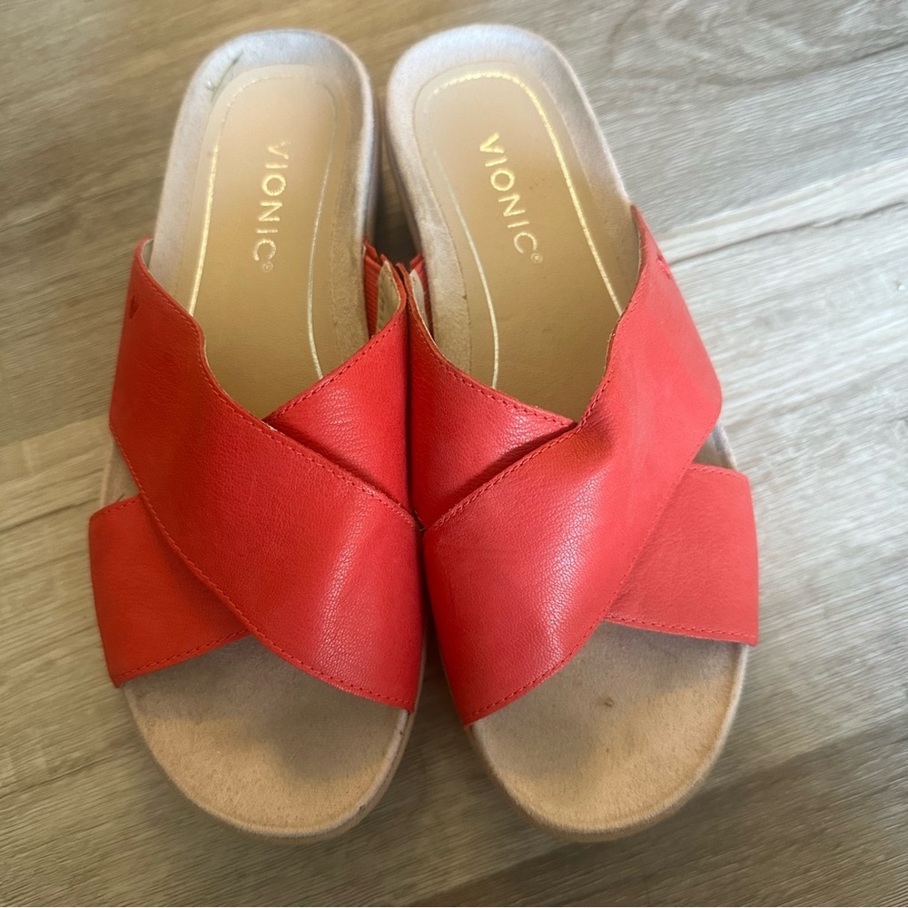 Vionic Red Slip-On Sandals size 8